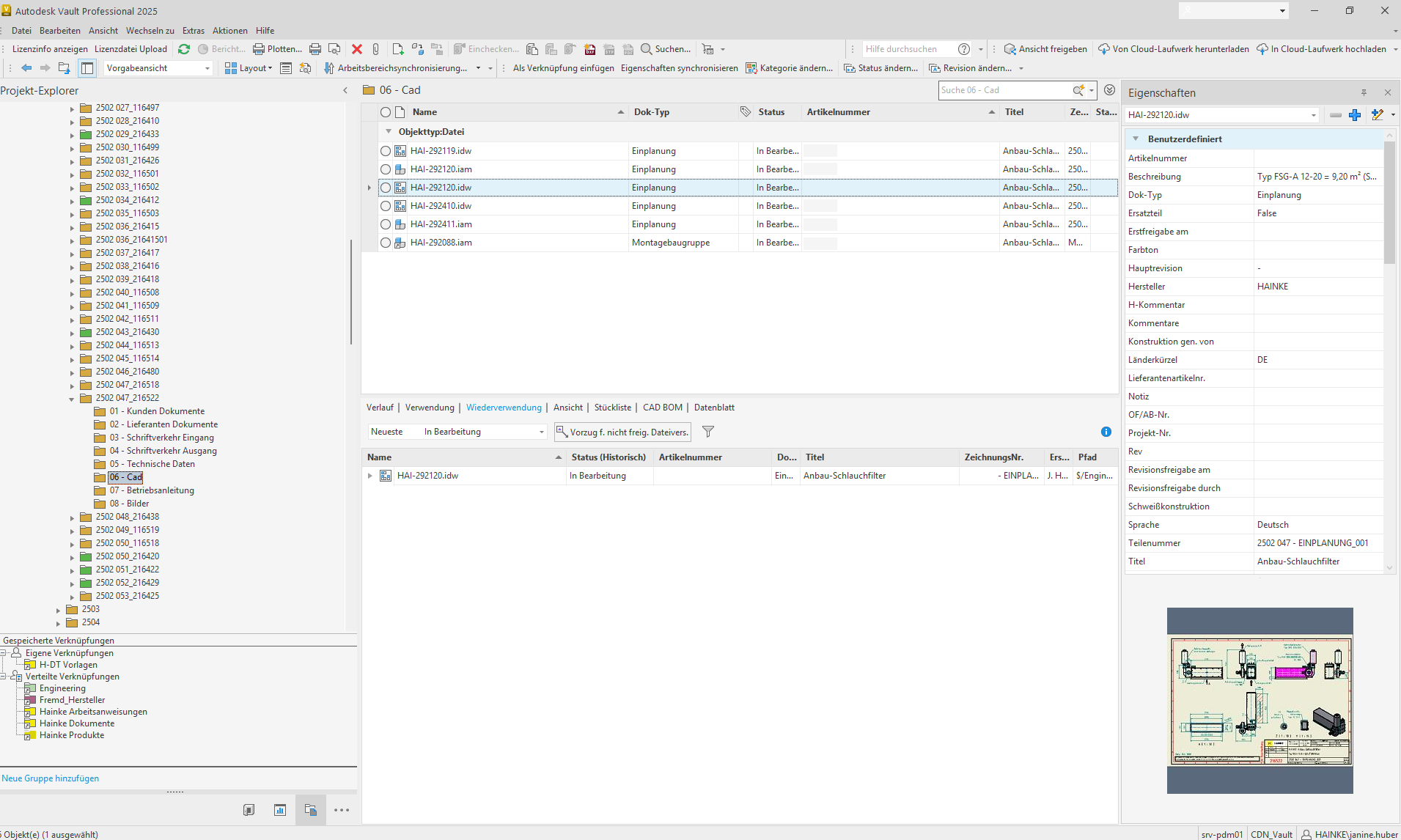 HAINKE Filteranlagen Screenshot aus Autodesk Vault