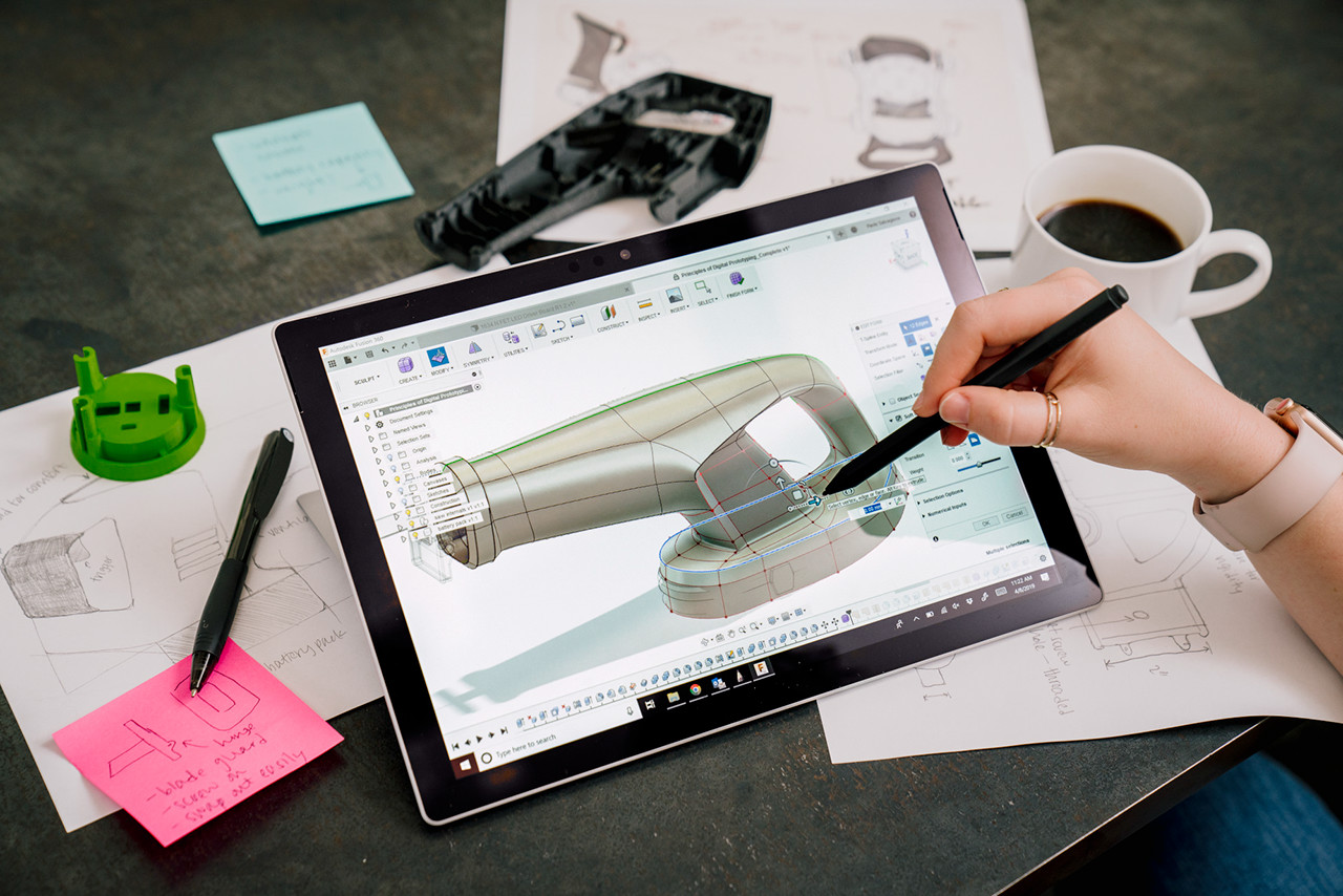Working in the offices of the Autodesk San Francisco Technology Center using Fusion 360.